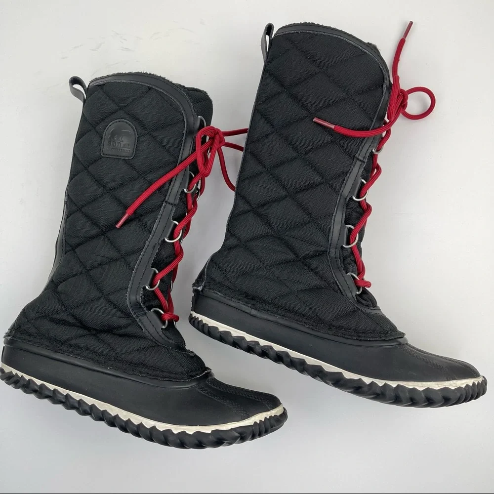 Sorel Out N About Tall Quilted Duck Boots Black Size 7.5